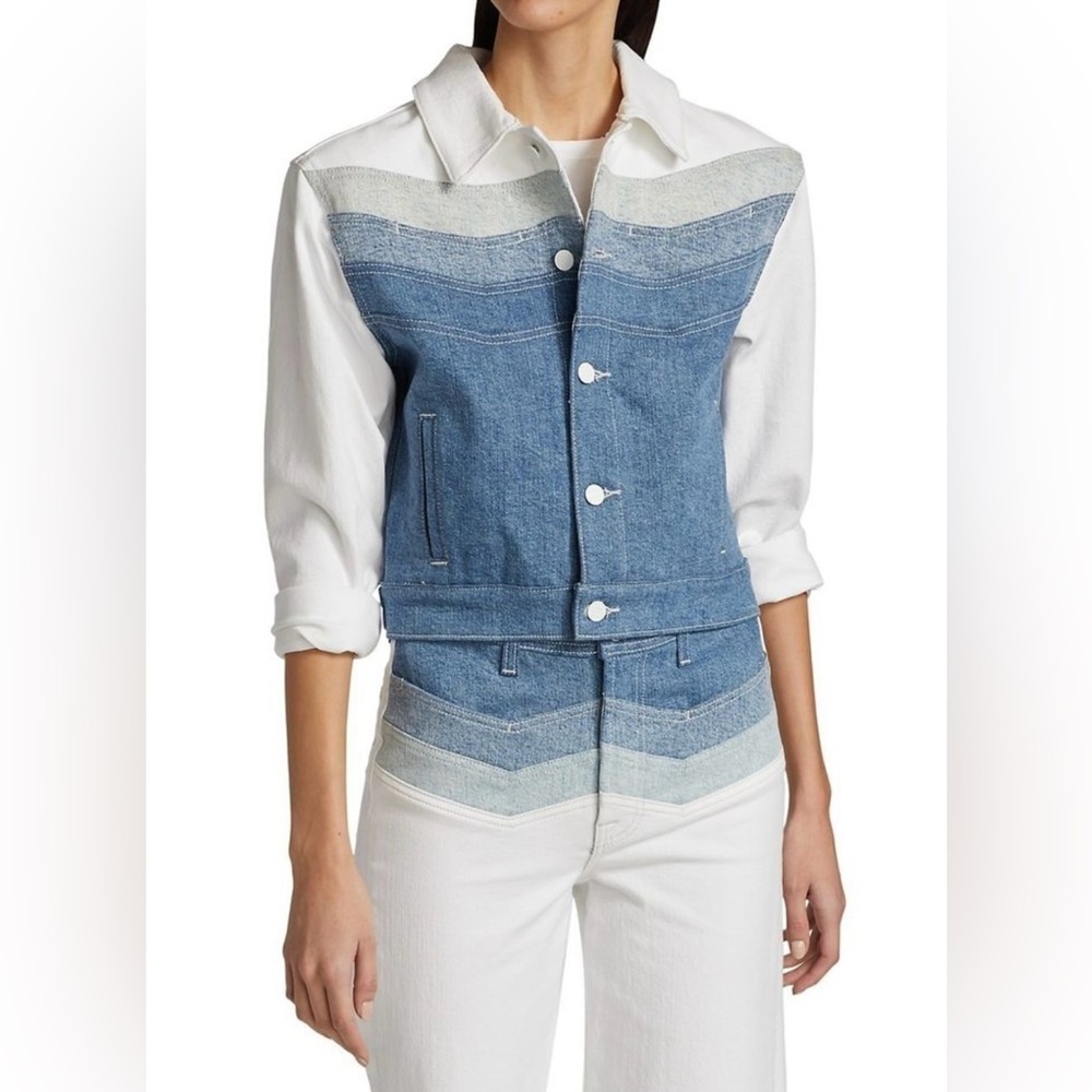 New 7 For All Mankind Tricolor Stitched Denim Jacket and Pant Outfit.